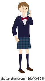 Illustration of a female student standing (on the phone)