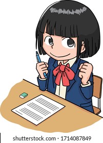 Illustration Of A Female Student Studying Hard