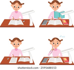 Illustration of a female student studying at home