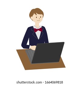 Ilustración de una estudiante que usa una laptop