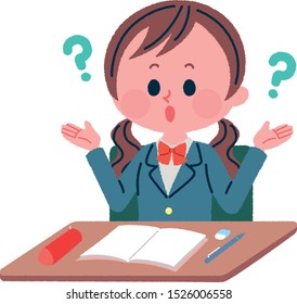 Illustration of a female student who has doubts during class
