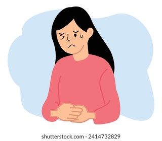 illustration of female suffering from stomach ache symptom or female menstrual concept