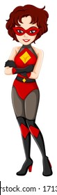 Illustration of a female superhero with a red mask on a white background