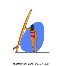 illustration of a female surfer with a simple and elegant design flat style