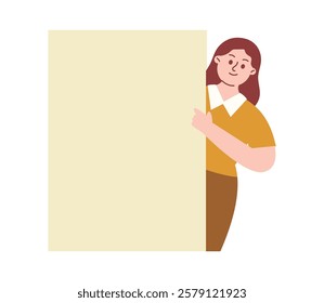 Illustration of Female Teacher Peeking from Wall Looks Curious
