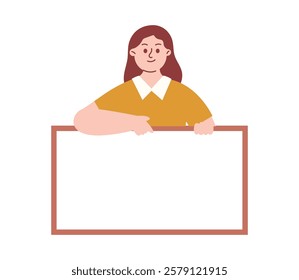 Illustration of Female Teacher Pointing Down Showing Empty Banner for Education Concept