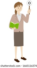 Illustration of a female teacher standing (Raise the correct answer)