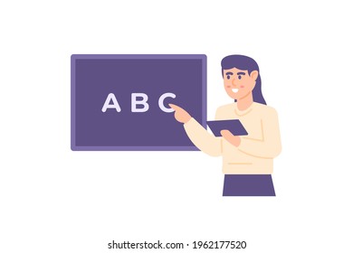 illustration of a female teacher teaching. explain a material. coach or private tutor. profession or job. flat style. vector design