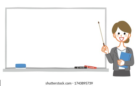 Illustration of female teacher with whiteboard. Whiteboard is a text space.