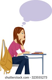 Illustration of a Female Teenager Daydreaming in Class