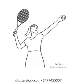 Illustration of a female tennis player trying to hit the ball with a racket