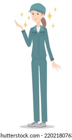 It is an illustration of a female trader who introduces and guides.