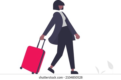 illustration of female traveler carrying a suitcase for a business trip. Vector illustrations