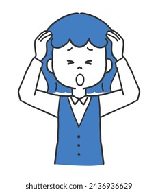 The illustration of a female in a uniform holding her head 