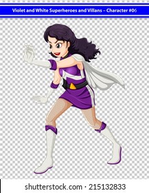 Illustration of a female violet and white superhero