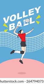 Ilustração de jogadora de voleibol feminino saltando e bola de pontas 