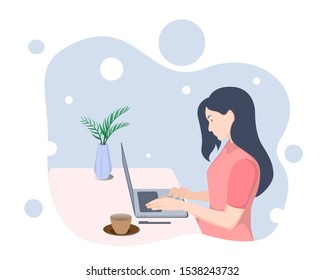 illustration of a female working with laptop