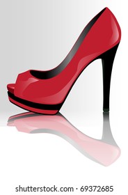 illustration of feminine shoe of high heel, in red and black color