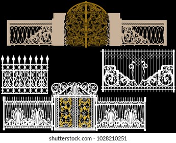 illustration with fence collection isolated on black background