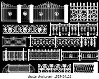 illustration with fence collection isolated on black background