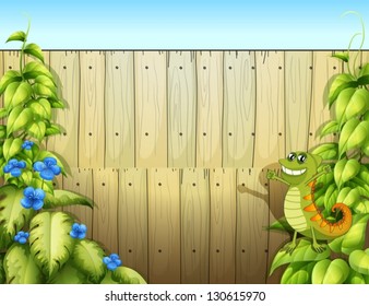 Illustration of a fence with a lizard