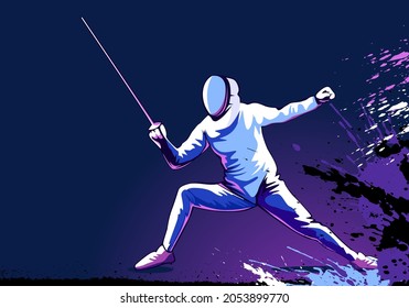 Illustration of fencing. Vector color background. Sports background. 
