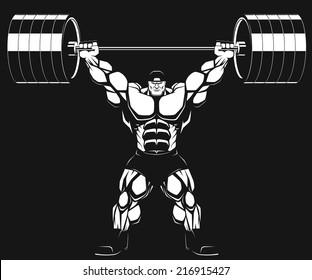 Illustration, a ferocious bodybuilder with a barbell