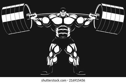 Illustration, a ferocious bodybuilder with a barbell