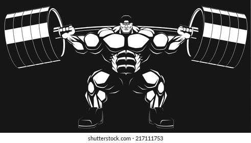 Illustration, a ferocious bodybuilder with a barbell