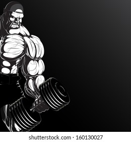 Illustration: a ferocious bodybuilder with dumbbell