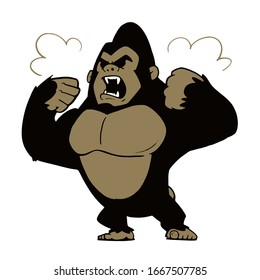 Illustration of a ferocious gorilla on white background. Cartoon style.