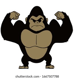 Illustration of a ferocious gorilla on white background. Cartoon style.