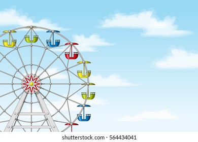 Illustration of a ferris wheel in front of blue sky