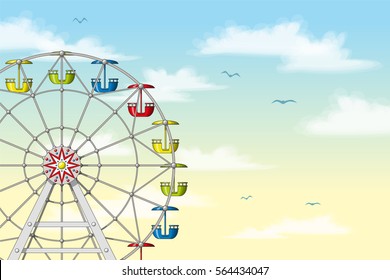 Illustration of a ferris wheel in front of pastel sky