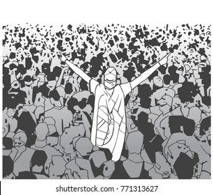 Illustration of festival crowd cheering at concert