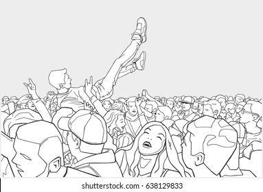 Illustration Of Festival Party And Crowd Surfing