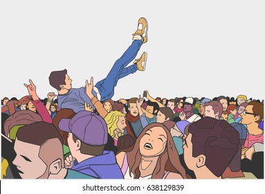 Illustration Of Festival Party And Crowd Surfing