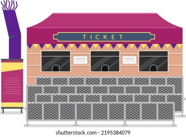 Illustration Of Festival Ticket Booth With Air Dancer Balloon And Barricade For Queue