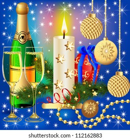 illustration festive background with candle ball and gift
