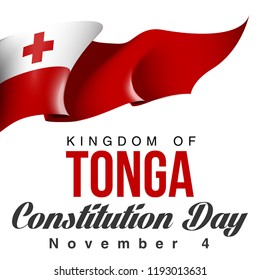 illustration festive banner with flag of The Kingdom of Tonga. Card with flag and coat of arms Happy The Kingdom of Tonga Day 2018. picture banner november 4 of foundation day