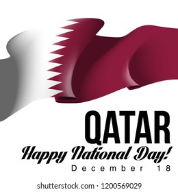 illustration festive banner with flag of The State of Qatar. Card with flag and coat of arms Happy The State of Qatar Day 2018. picture banner december 18 of foundation day