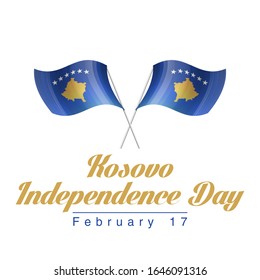 illustration festive banner Happy independence day with state flag of The Republic of Kosovo. Card with flag and coat of arms Republic of Kosovo 2020. picture banner February 17 of foundation day