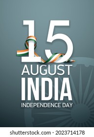 illustration festive banner of happy independence day with India national flag isolated on dark background. greeting Card 15 august ribbon flag Happy independence day. Flat design style with shadow