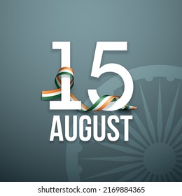 illustration festive banner of happy independence day with India national flag isolated on dark background. greeting Card 15 august ribbon flag Happy independence day. Flat design style with shadow