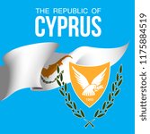 illustration festive banner with state flag of The Republic of Cyprus. Card with flag and coat of arms Happy Republic of Cyprus Day 2018. picture banner October 1 of foundation day