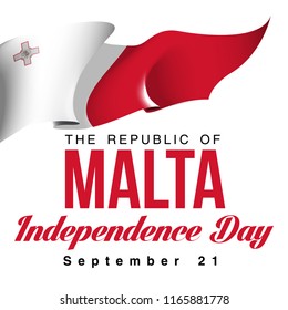 illustration festive banner with state flag of The People's Republic of Malta. Card with flag and coat of arms Happy People's Republic of Malta Day 2019. picture banner September 21 of foundation day