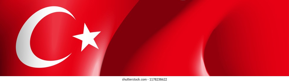 illustration festive banner with state flag of The Republic of Turkey. 3d Card with flag and coat of arms Happy Republic of Turkey Day 2018. picture banner October 29 of foundation day