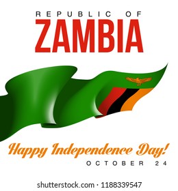 illustration festive banner with state flag of The Republic of Zambia. Card with flag and coat of arms Happy Republic of Zambia Day 2018. picture banner October 24 of foundation day