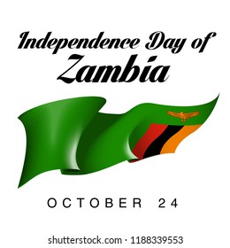 illustration festive banner with state flag of The Republic of Zambia. Card with flag and coat of arms Happy Republic of Zambia Day 2018. picture banner October 24 of foundation day