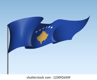 illustration festive banner with state flag of The Republic of Kosovo. Card with flag and coat of arms Happy Republic of Kosovo Day 2019. picture banner February 17 of foundation day